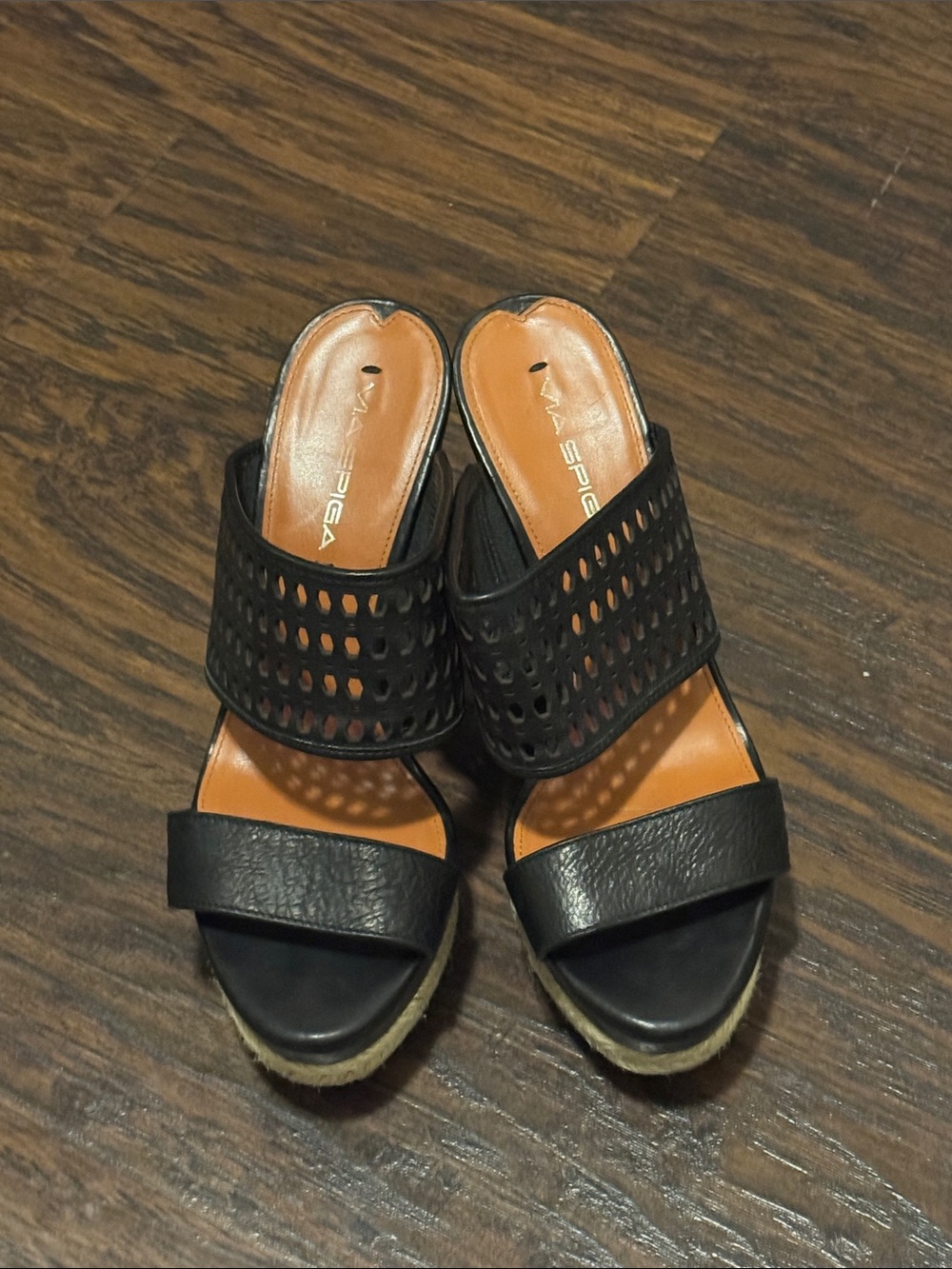 Via Spiga Black Perforated Leather Wedges - Picture 6 of 8